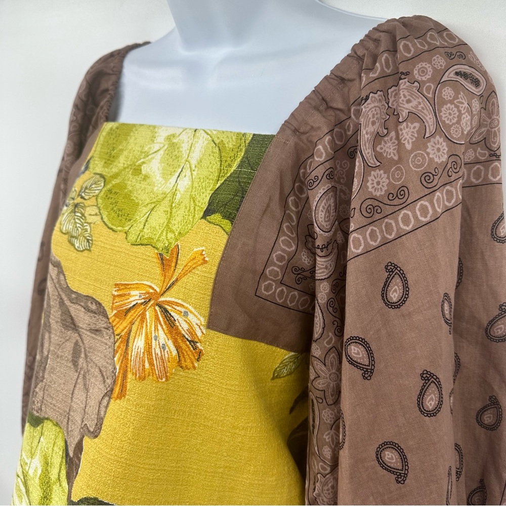 Selina Sanders Custom Made Barkcloth Hand Dyed Floral Top Bandana Sleeves NWOT - Picture 6 of 12